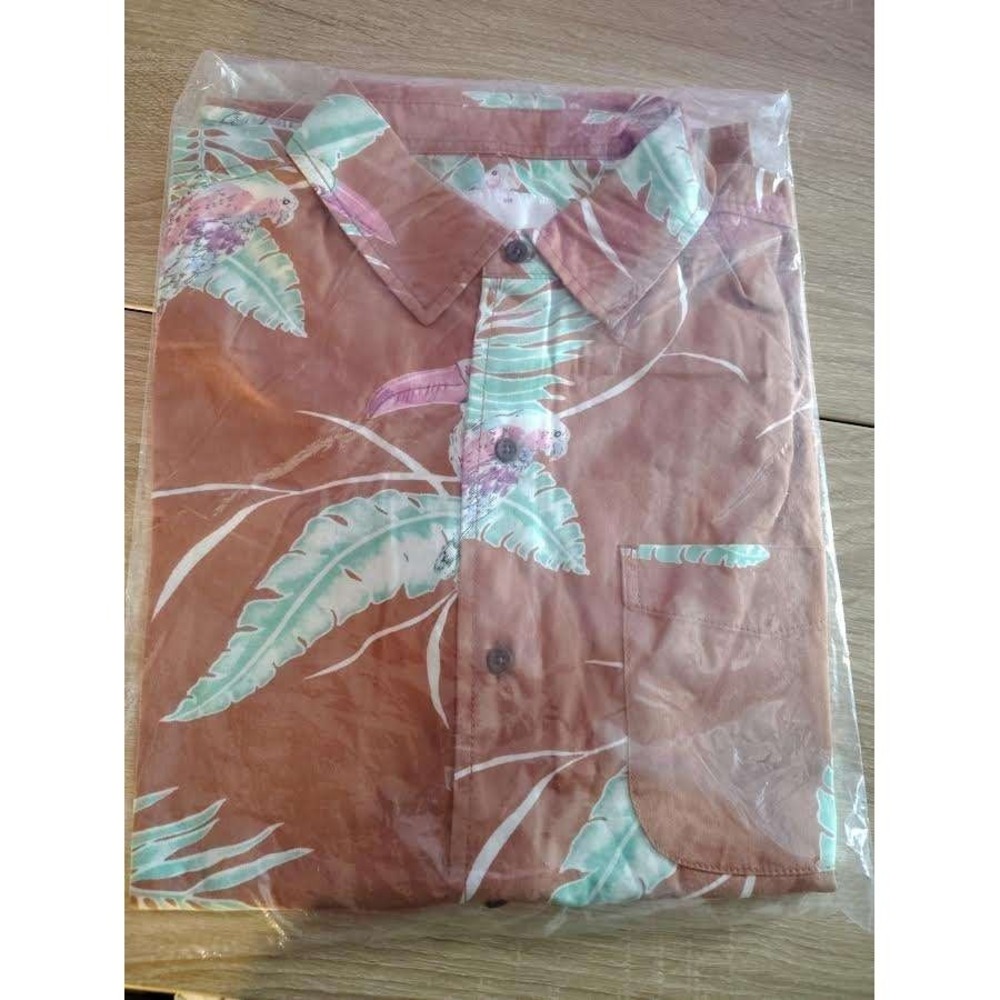 Katin Mens Short Sleeve Button Up Shirt Paradise Print Clay Size S
